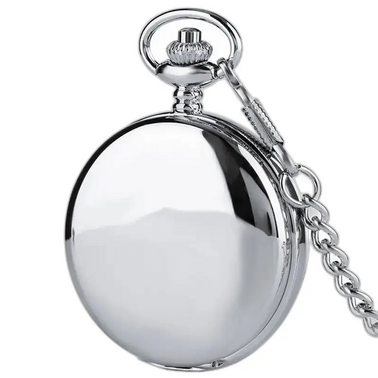 Orologio da tasca meccanico in argento a doppia patta con catena lucida e design elegante