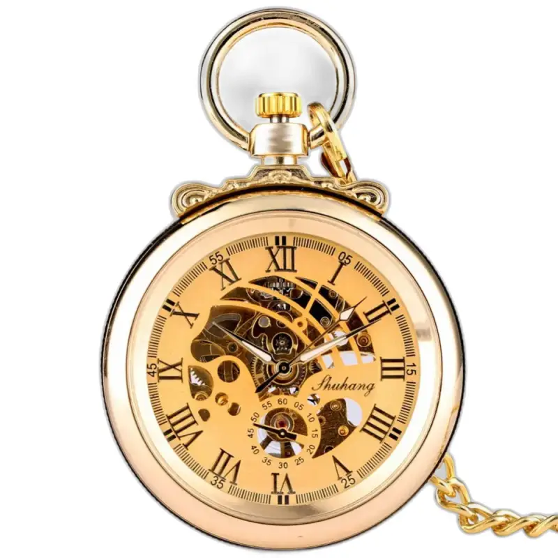 Orologio da tasca meccanico di lusso in oro da uomo con un'elegante finitura dorata