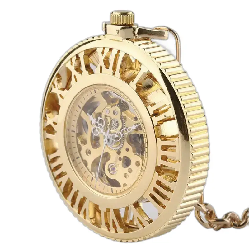 Orologio da tasca meccanico Roman Chic in oro con scheletro in oro di lusso