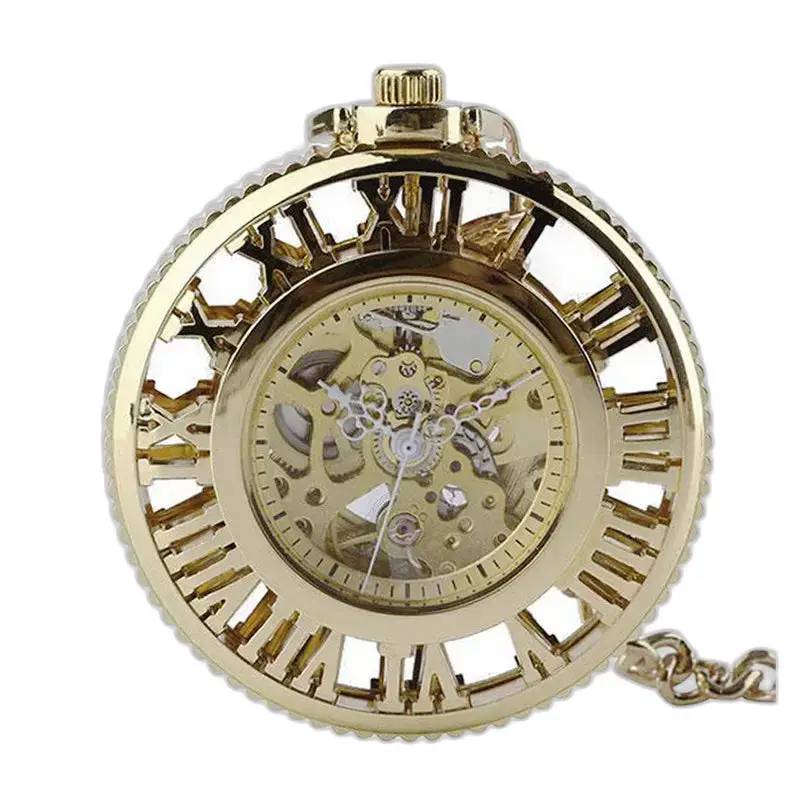 Orologio da tasca meccanico Roman Chic in oro con quadrante scheletrato in oro