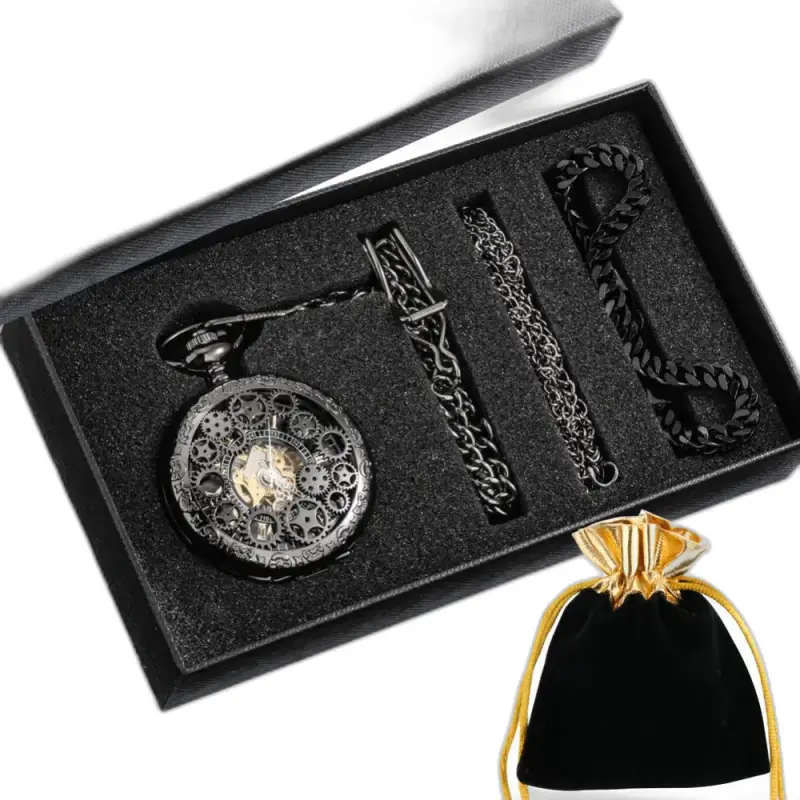 Orologio da tasca meccanico Gold Tentation, elegante set di orologi neri