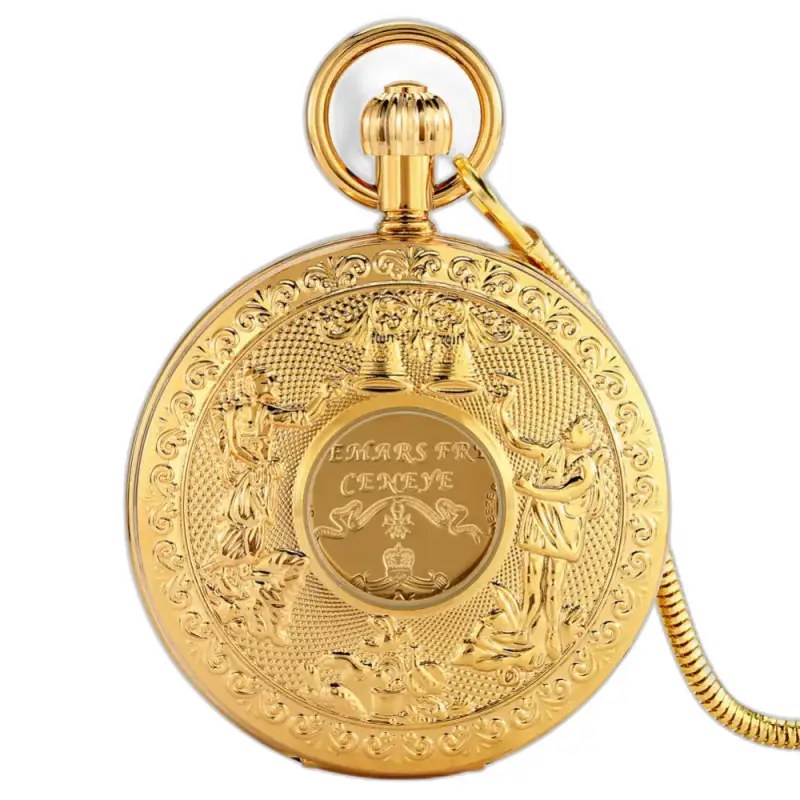 Orologio da tasca meccanico Golden Bell Luxe in oro decorato, ideale per gli appassionati