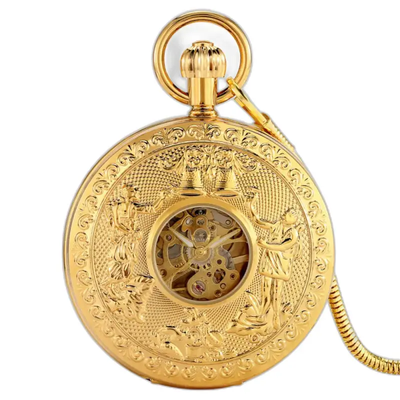 Orologio da tasca meccanico Golden Bell Luxe con elegante design dorato ornato