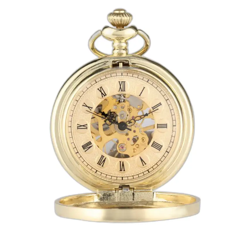 Orologio da tasca meccanico Golden Hollow Skeleton in oro, elegante e raffinato