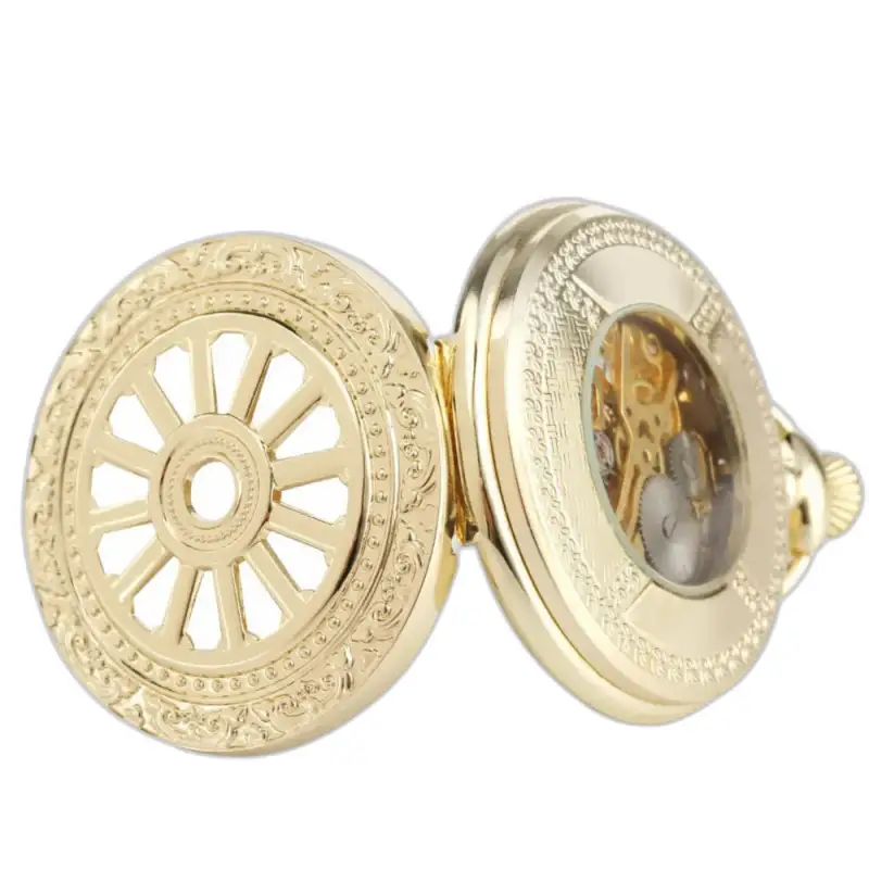 Orologio da tasca meccanico color oro con elegante design a scheletro cavo