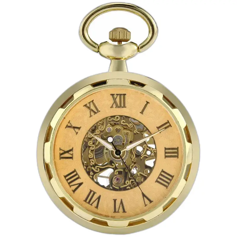 Orologio da tasca meccanico Golden Skeleton Chic con un elegante quadrante dorato