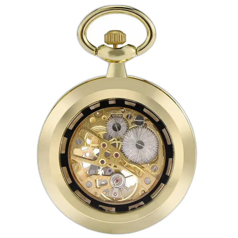 Orologio da tasca meccanico Golden Skeleton Chic con elegante design dorato