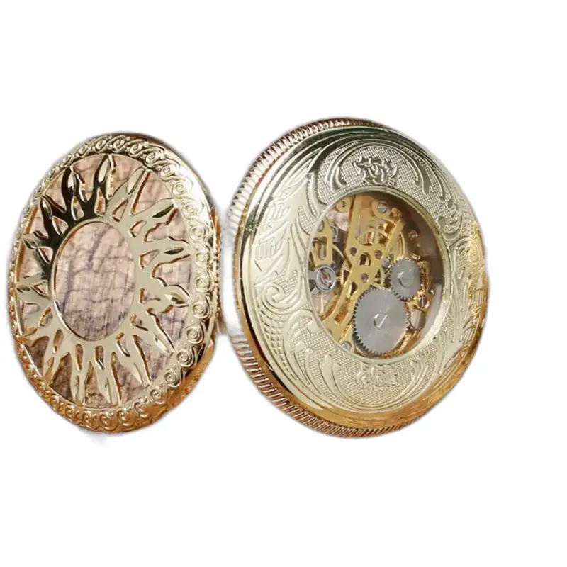 Orologio da tasca meccanico Golden Sun nero con un design dorato elaborato ed elegante