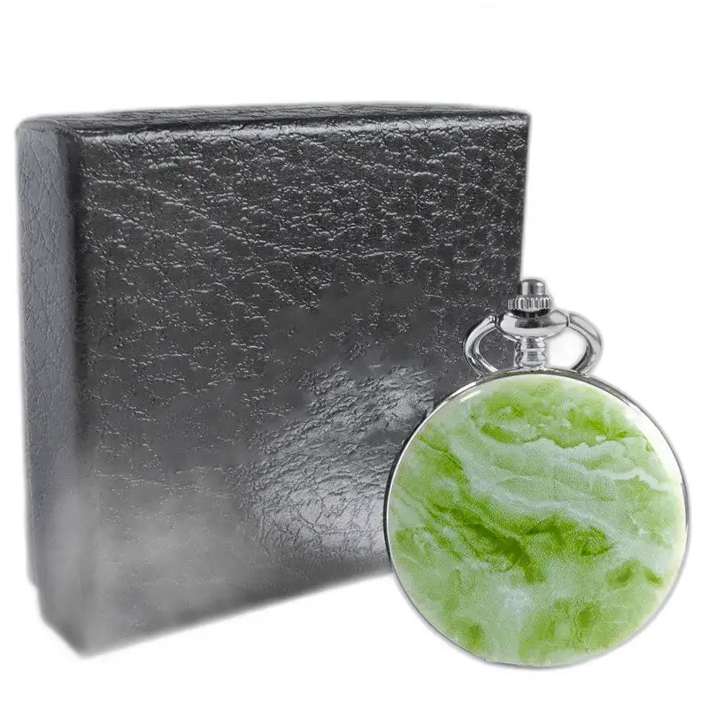 Orologio da tasca meccanico Greenmarble Luxe con scatola nera e design verde e bianco