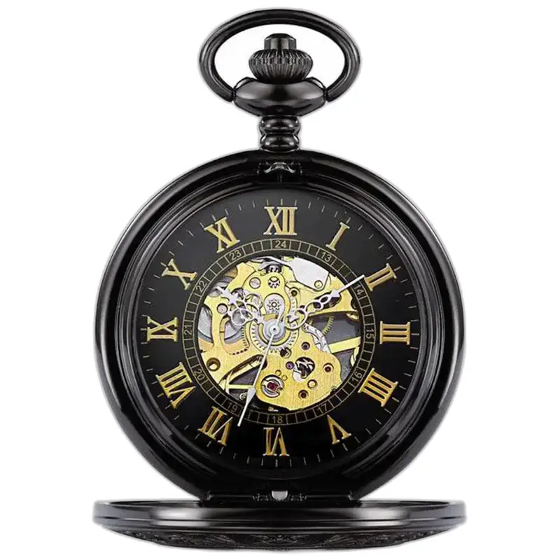 Elegante orologio da tasca meccanico da uomo con cuore scheletrato e meccanismo a vista