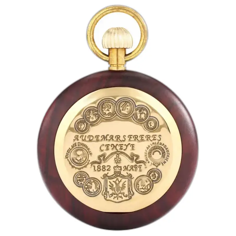 Orologio da tasca meccanico da uomo di lusso Kinetic Woodcraft con vetro minerale marrone e oro