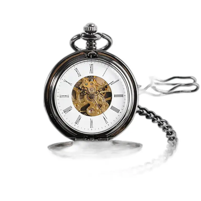 Orologio da tasca meccanico di lusso nero liscio con elegante finitura canna di fucile