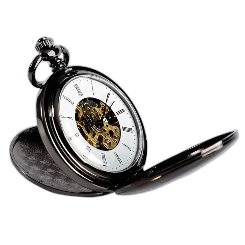 Orologio da tasca meccanico di lusso nero liscio, elegante e senza tempo