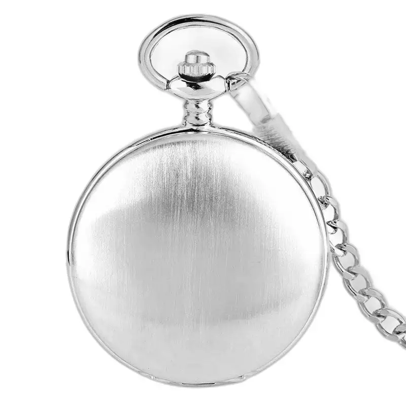 Lussuoso orologio da tasca meccanico liscio nero con catena in argento