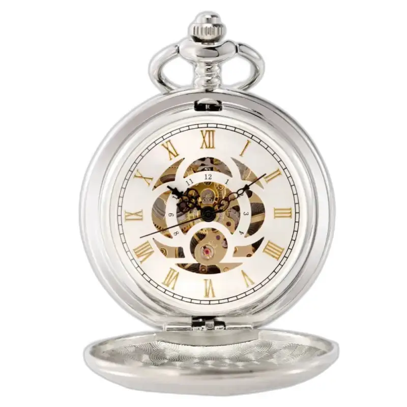 Orologio da tasca meccanico Regal Luxe Locomotiva in argento con meccanismo raffinato