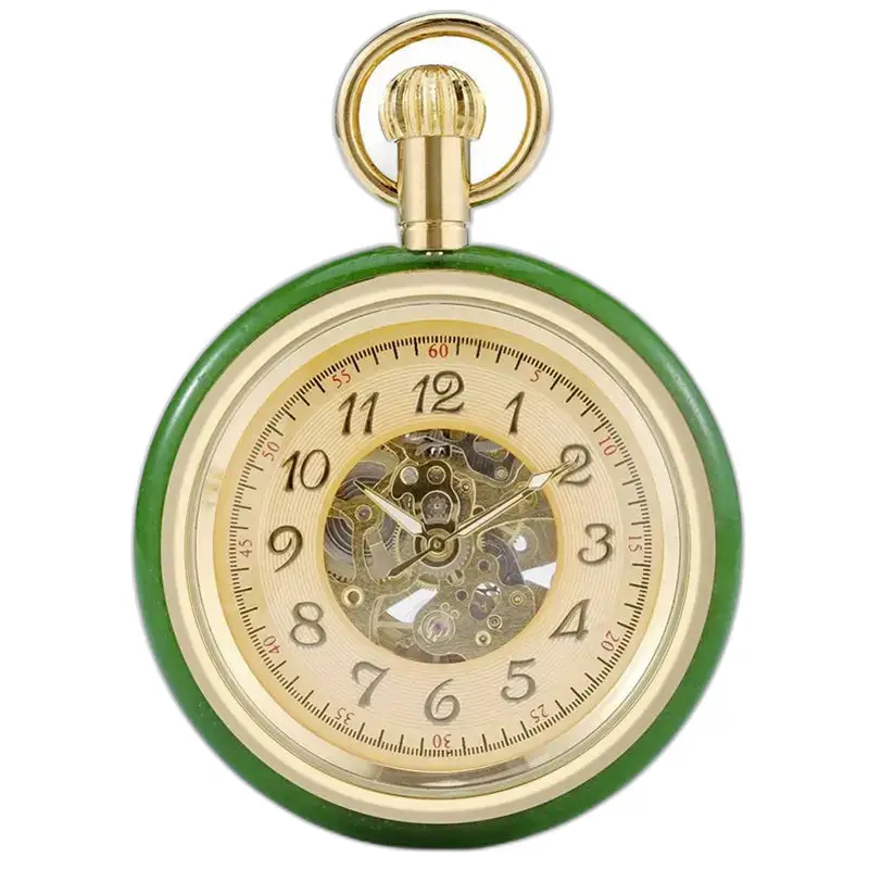 Orologio da tasca meccanico da uomo Luxury Chic dall'elegante design verde e oro