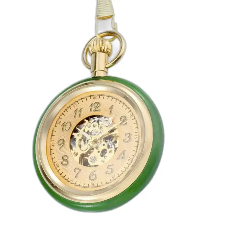 Orologio da tasca meccanico da uomo di lusso chic con dettagli verdi e oro