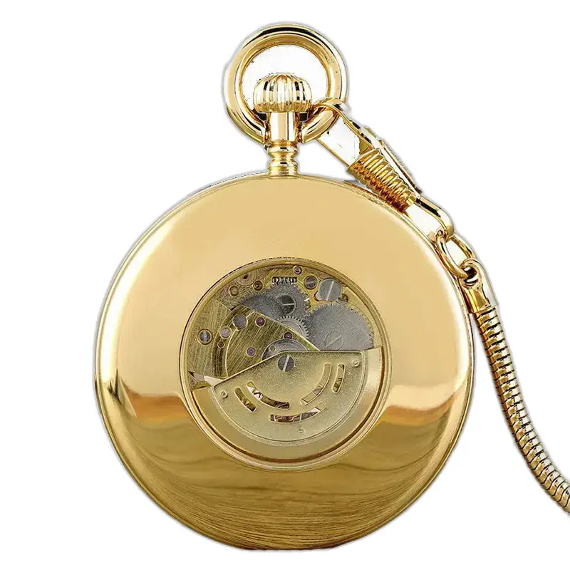 Elegante orologio da tasca meccanico in acciaio inossidabile color oro