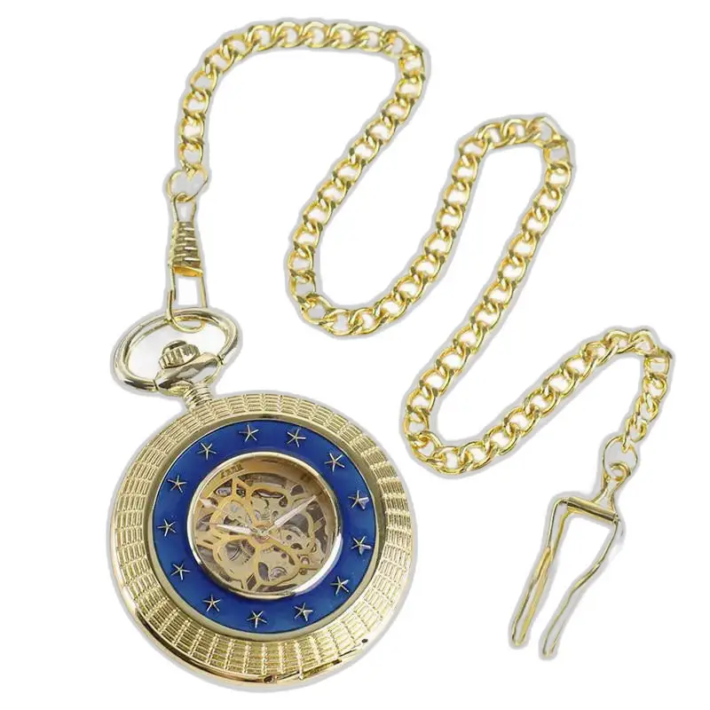 Orologio da tasca meccanico di lusso in oro con catena in metallo dorato