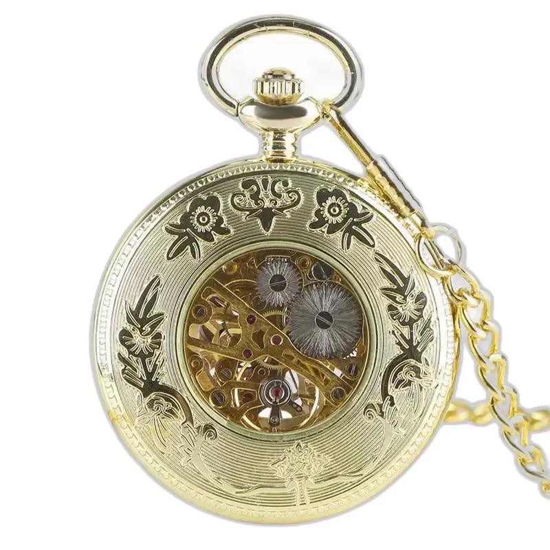 Orologio da tasca meccanico in oro di lusso, orologio da tasca dorato con catena elegante
