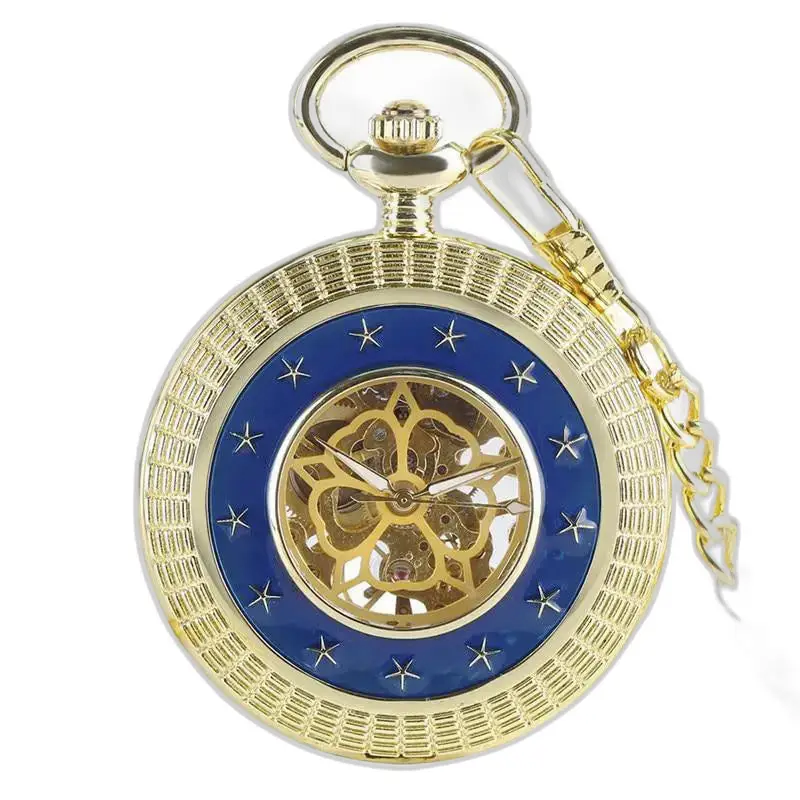 Orologio da tasca meccanico di lusso in oro con movimento meccanico blu e oro