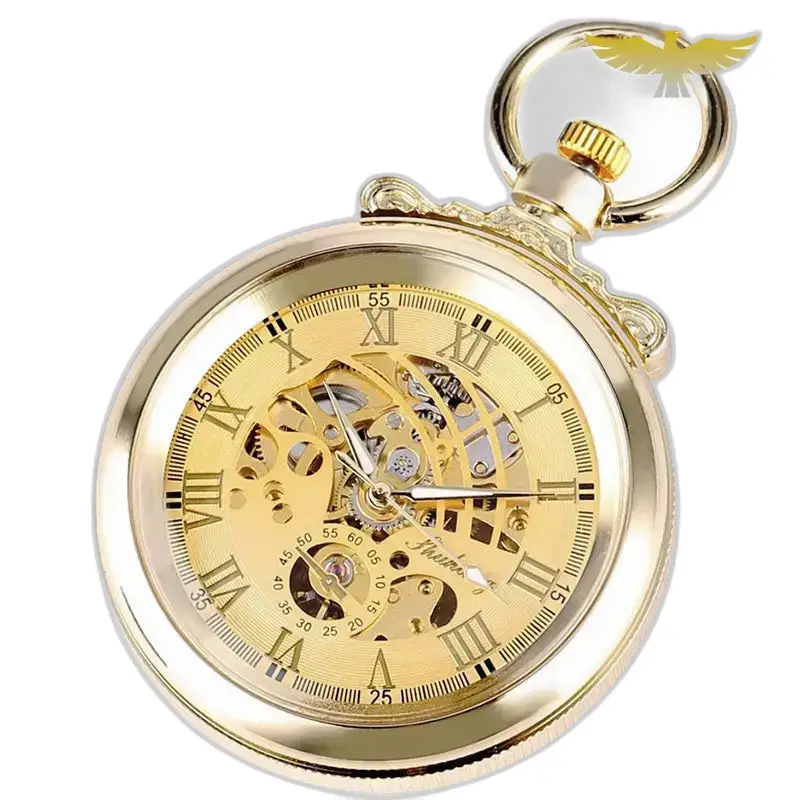 Elegante orologio da tasca meccanico di lusso in oro con un elegante movimento meccanico