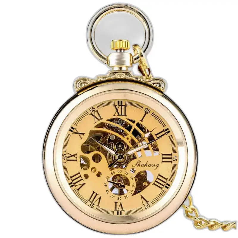 Orologio da tasca meccanico in oro chic di lusso con movimento meccanico in oro