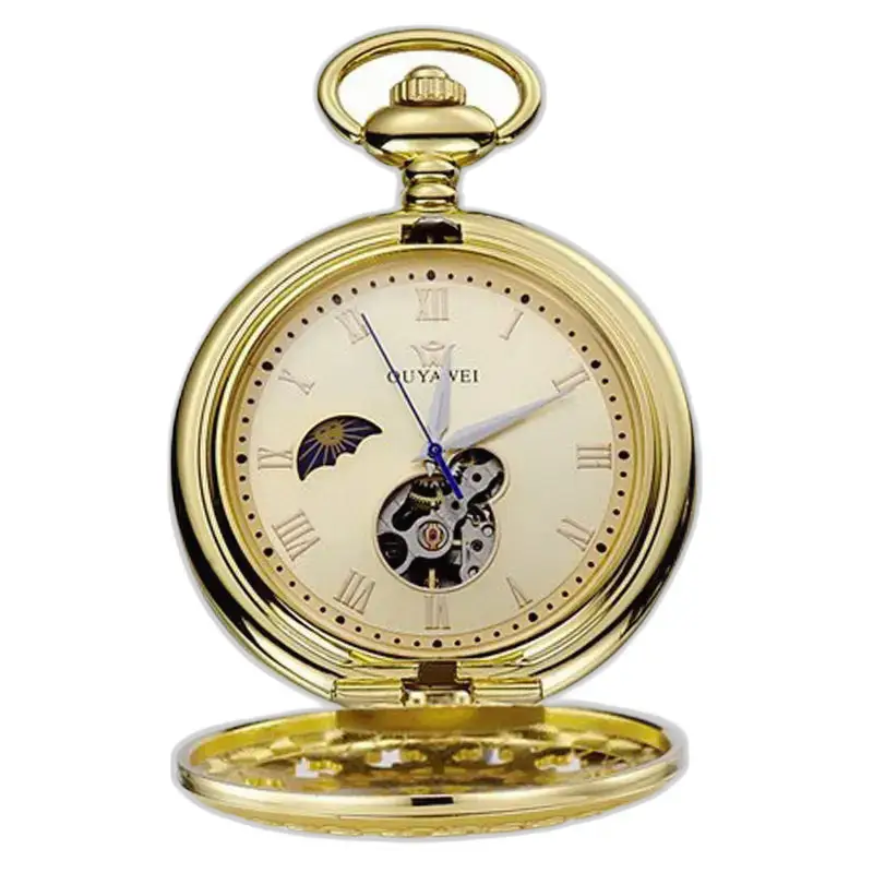 Orologio da tasca meccanico da uomo vintage di lusso con meccanismo in oro a vista