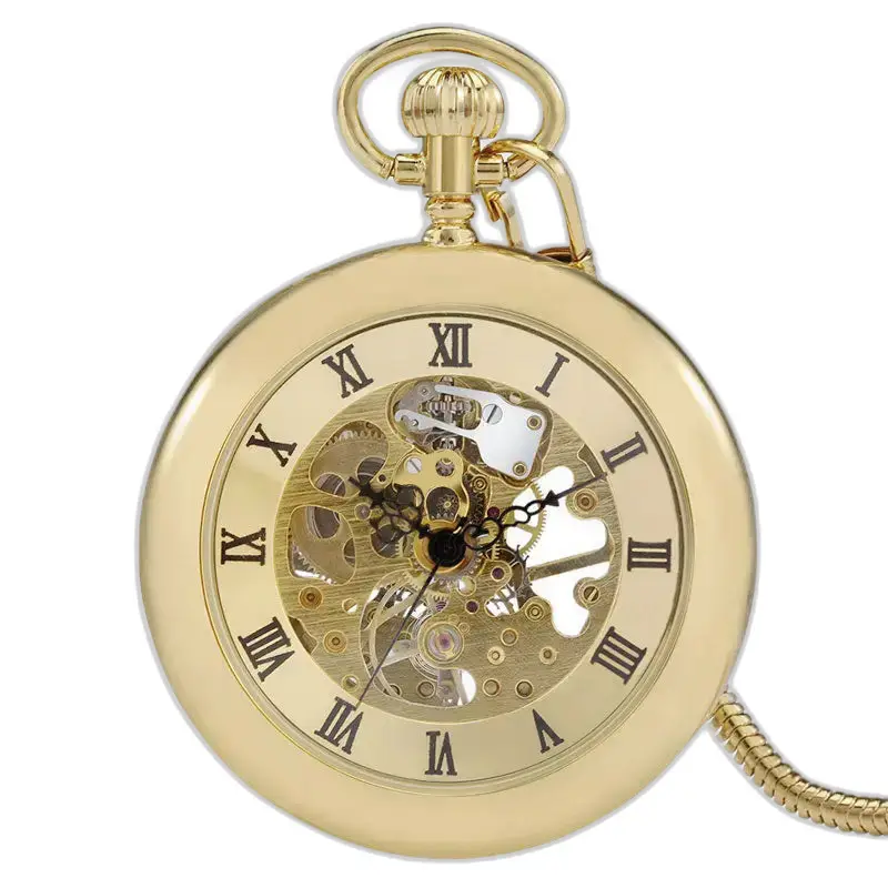 Moderno orologio da tasca meccanico a carica manuale con elegante finitura oro