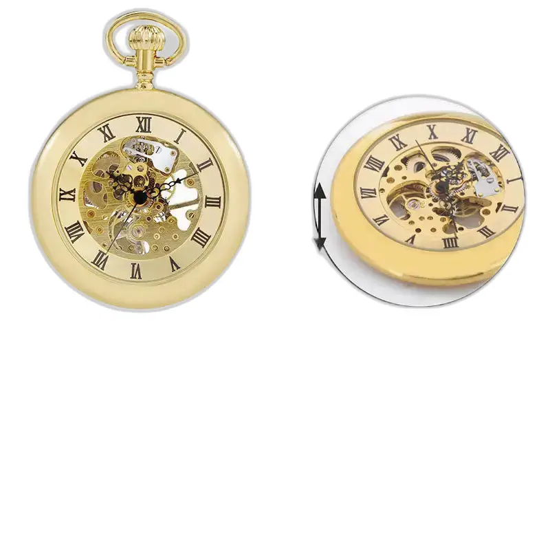 Moderno orologio da tasca meccanico a carica manuale in oro con quadrante scheletrato in oro