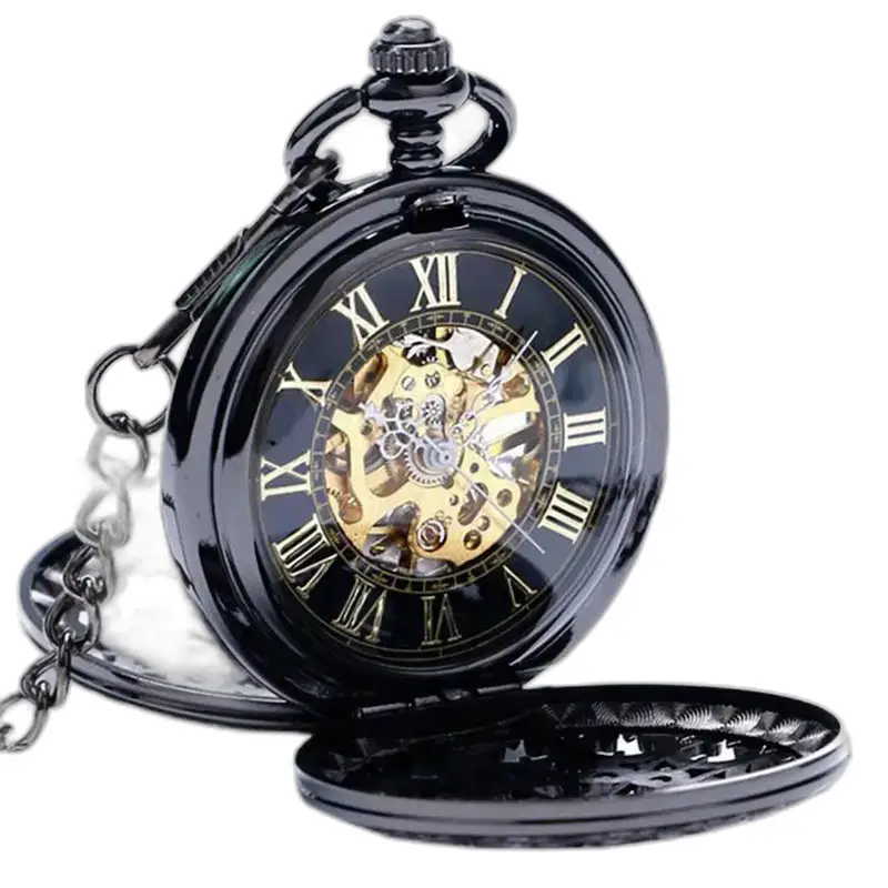 Orologio da tasca meccanico nero chic, orologio da tasca meccanico nero elegante e raffinato