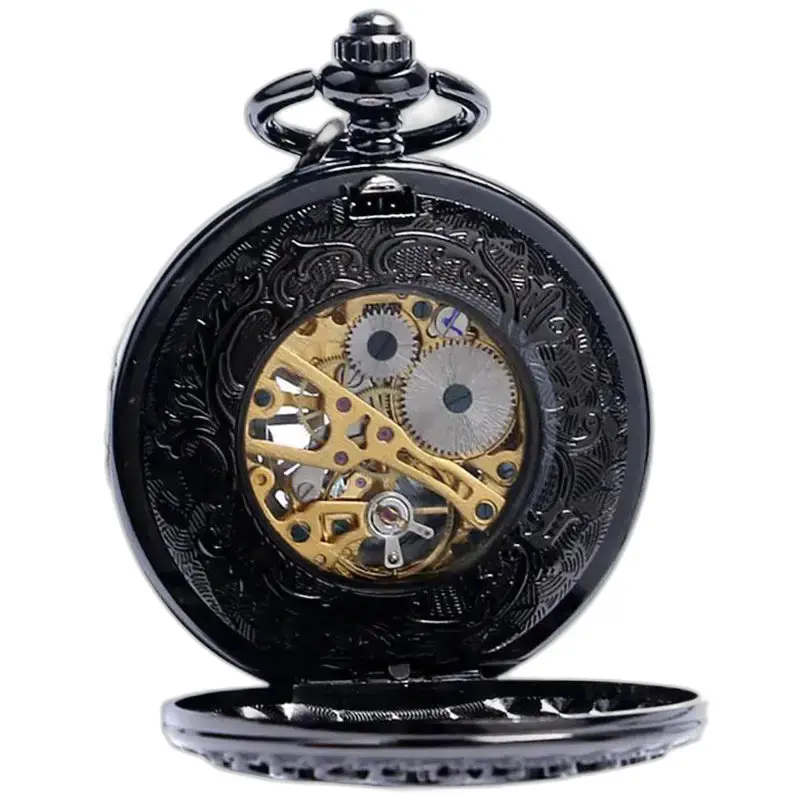 Orologio da tasca meccanico nero chic, orologio da tasca meccanico nero elegante e raffinato