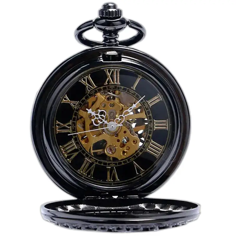 Elegante orologio da tasca meccanico nero, elegante orologio da tasca meccanico nero