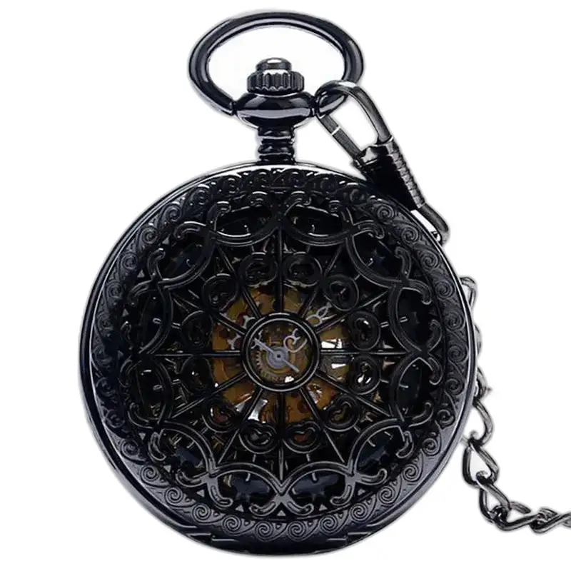 Elegante orologio da tasca meccanico nero con filigrana nera elegante e senza tempo