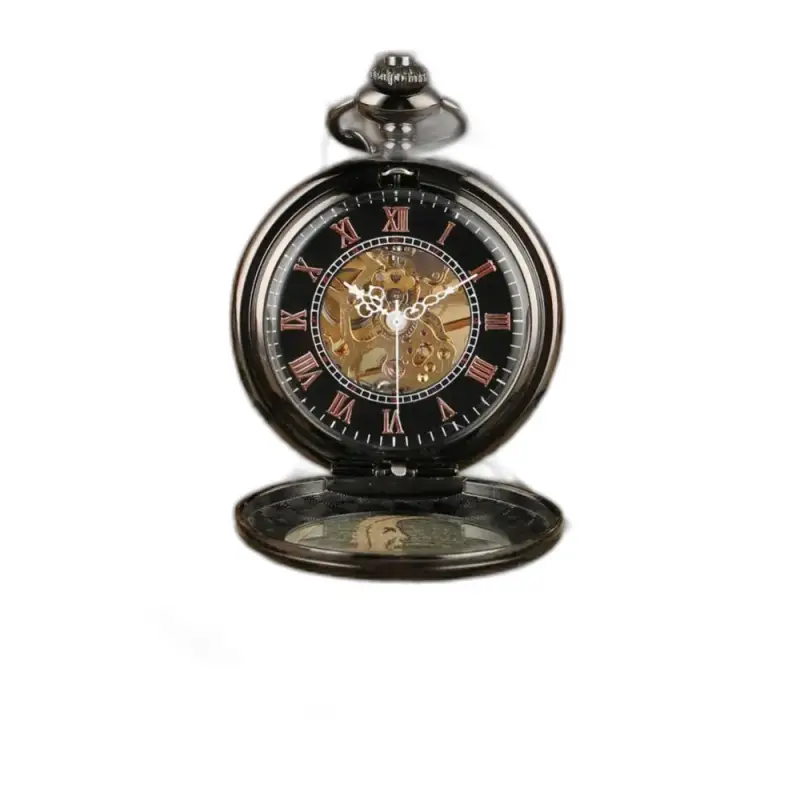 Orologio da tasca meccanico nero con numeri romani in nero per uomo