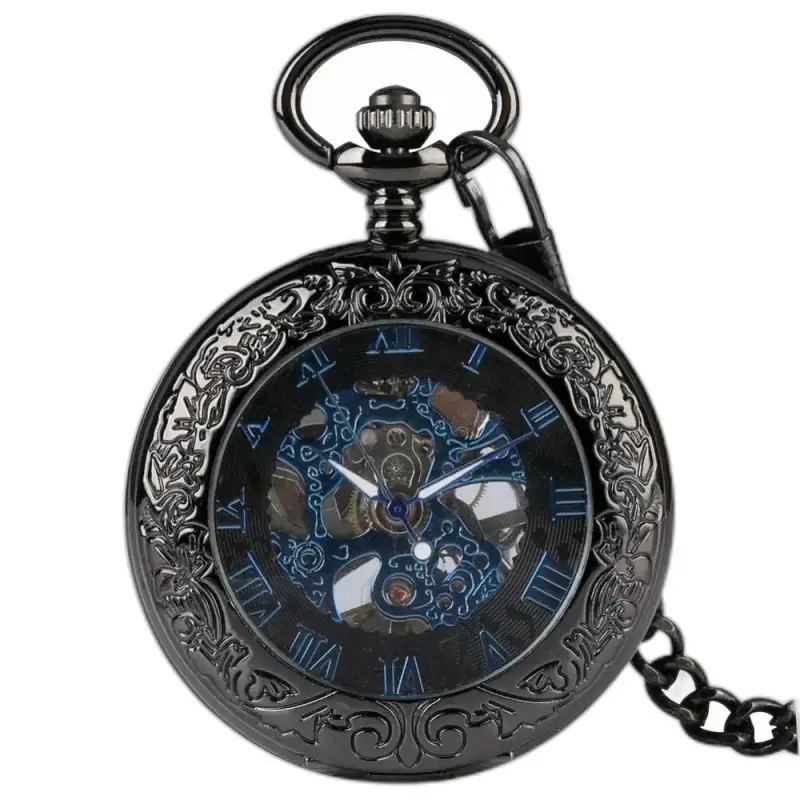 Orologio da tasca meccanico da uomo Noirelite dal design nero e decorato
