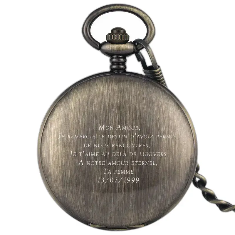 Orologio da tasca meccanico personalizzabile in elegante e luminoso bronzo inciso