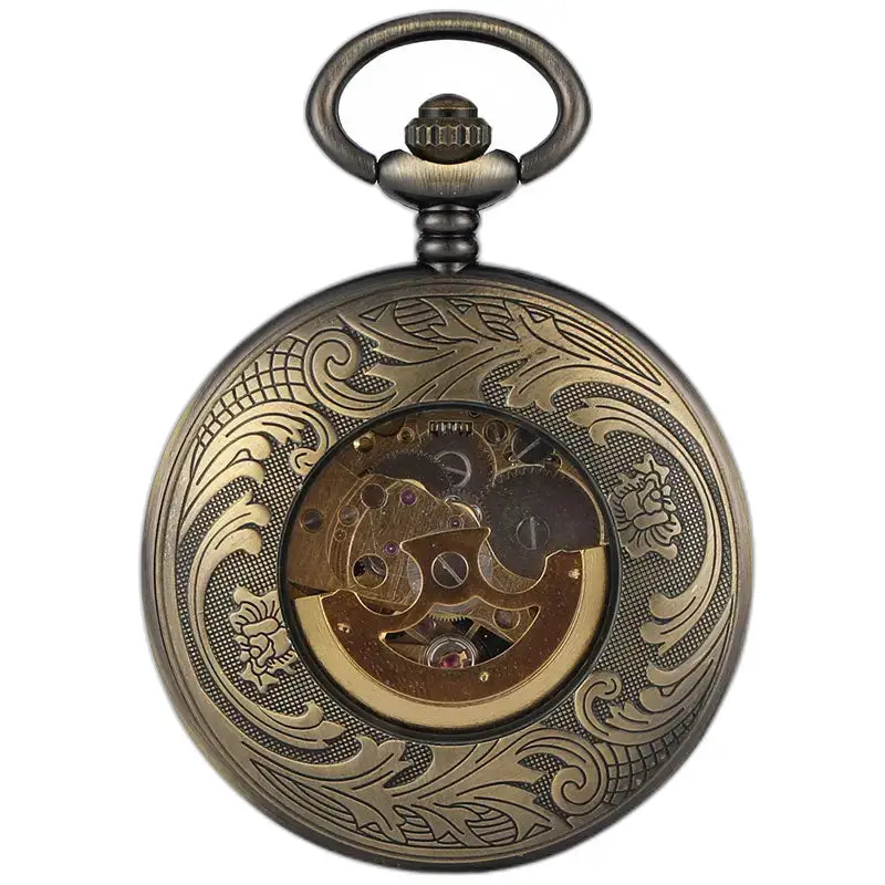 Orologio da tasca meccanico personalizzabile in bronzo decorato, elegante e luminoso