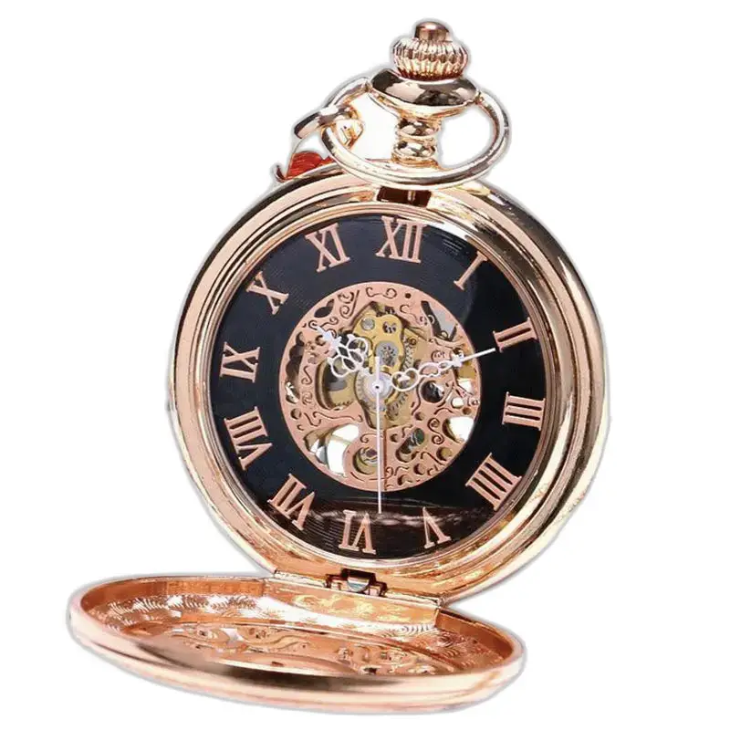 Orologio da tasca meccanico in oro rosa con numeri romani da donna