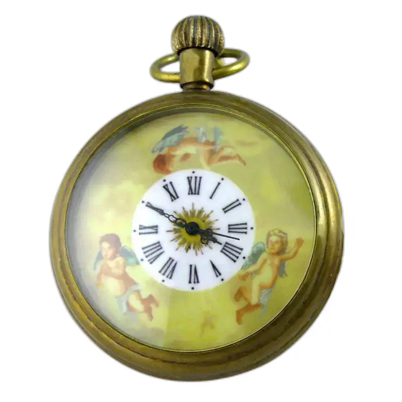 Orologio da tasca meccanico in oro antico Royal Angel con design Cherubino