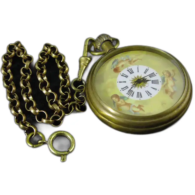 Orologio da tasca in oro antico Royal Angel con catena, stile vintage unico