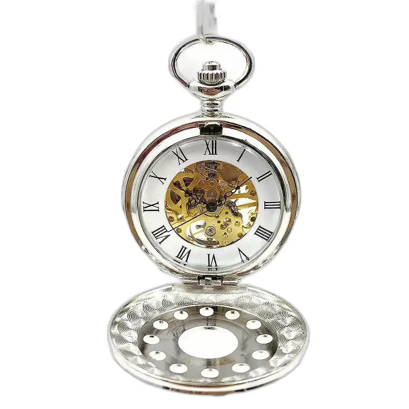Orologio da tasca meccanico Silver Flower Chic con un elegante quadrante argentato