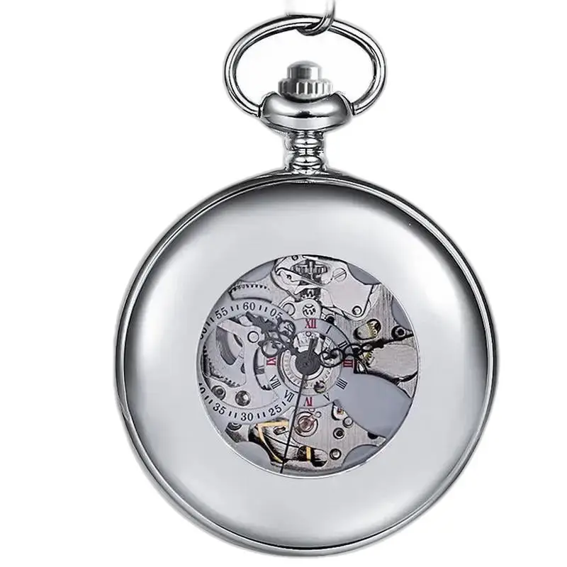 Orologio da tasca meccanico scheletrato di lusso in argento, elegante e raffinato