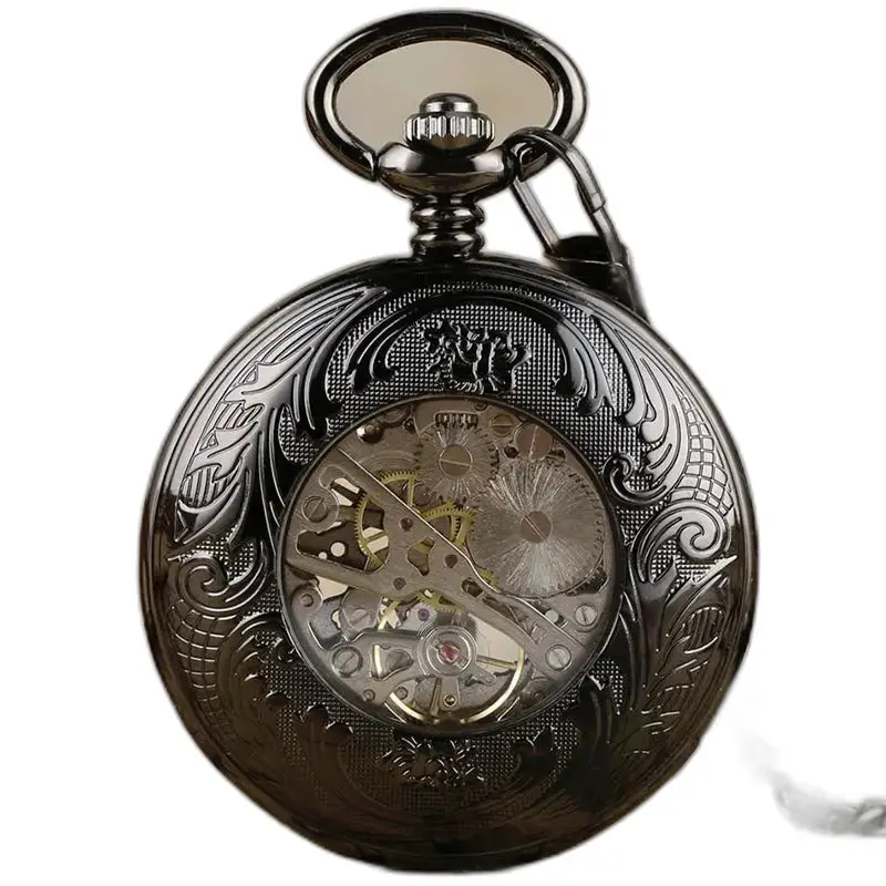 Orologio da tasca meccanico in vetro trasparente con movimento meccanico e ingranaggi a vista