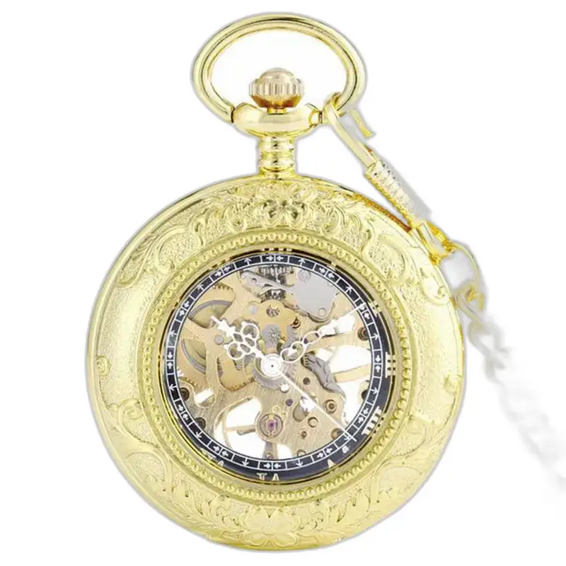 Orologio da tasca meccanico in vetro trasparente con movimento meccanico dorato