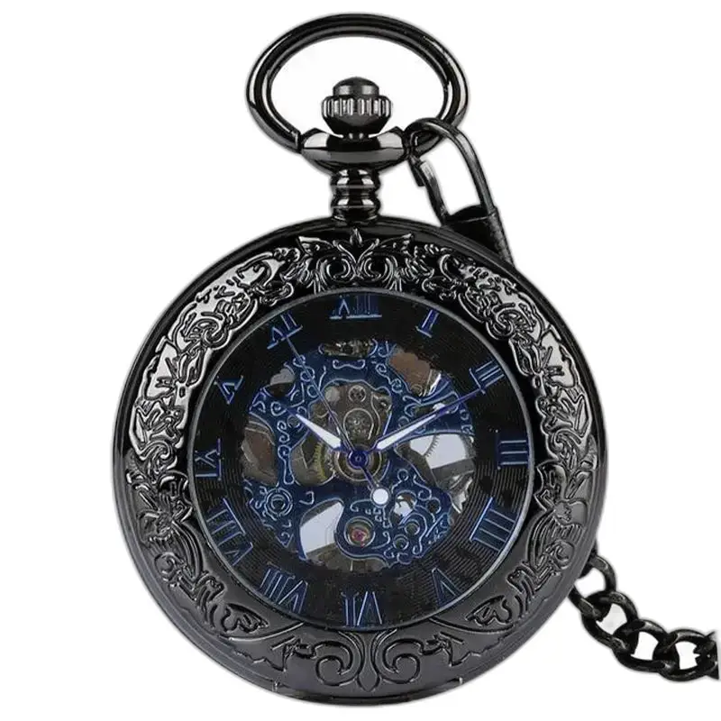 Orologio da tasca meccanico in vetro trasparente con elegante movimento meccanico