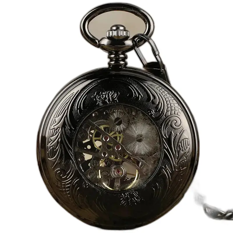 Orologio da tasca meccanico in vetro trasparente con un elegante movimento meccanico