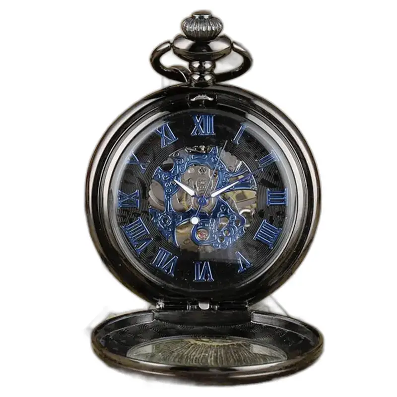 Orologio da tasca meccanico in vetro trasparente con movimento meccanico e design chic