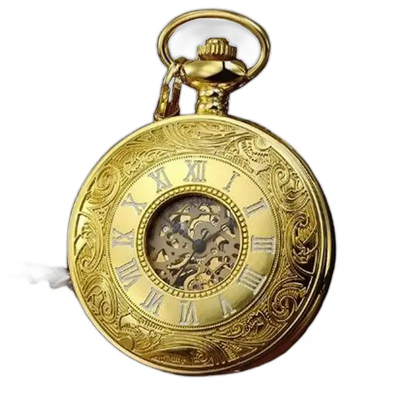 Orologio da tasca moderno meccanico chic in ornamento dorato su sfondo elegante