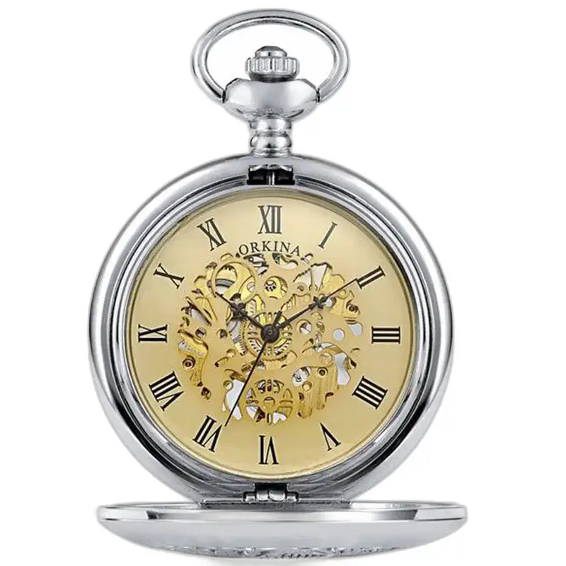 Orologio da tasca meccanico moderno Orkina in tonalità argento elegante e chic